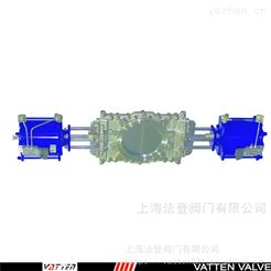 VTPZ973H-10P氣動大(dà)口徑雙刀插闆閥，硬密封雙刀刀閘閥